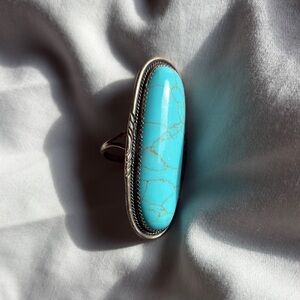 Sterling Silver Turquoise Oval Ring with Silver Accents